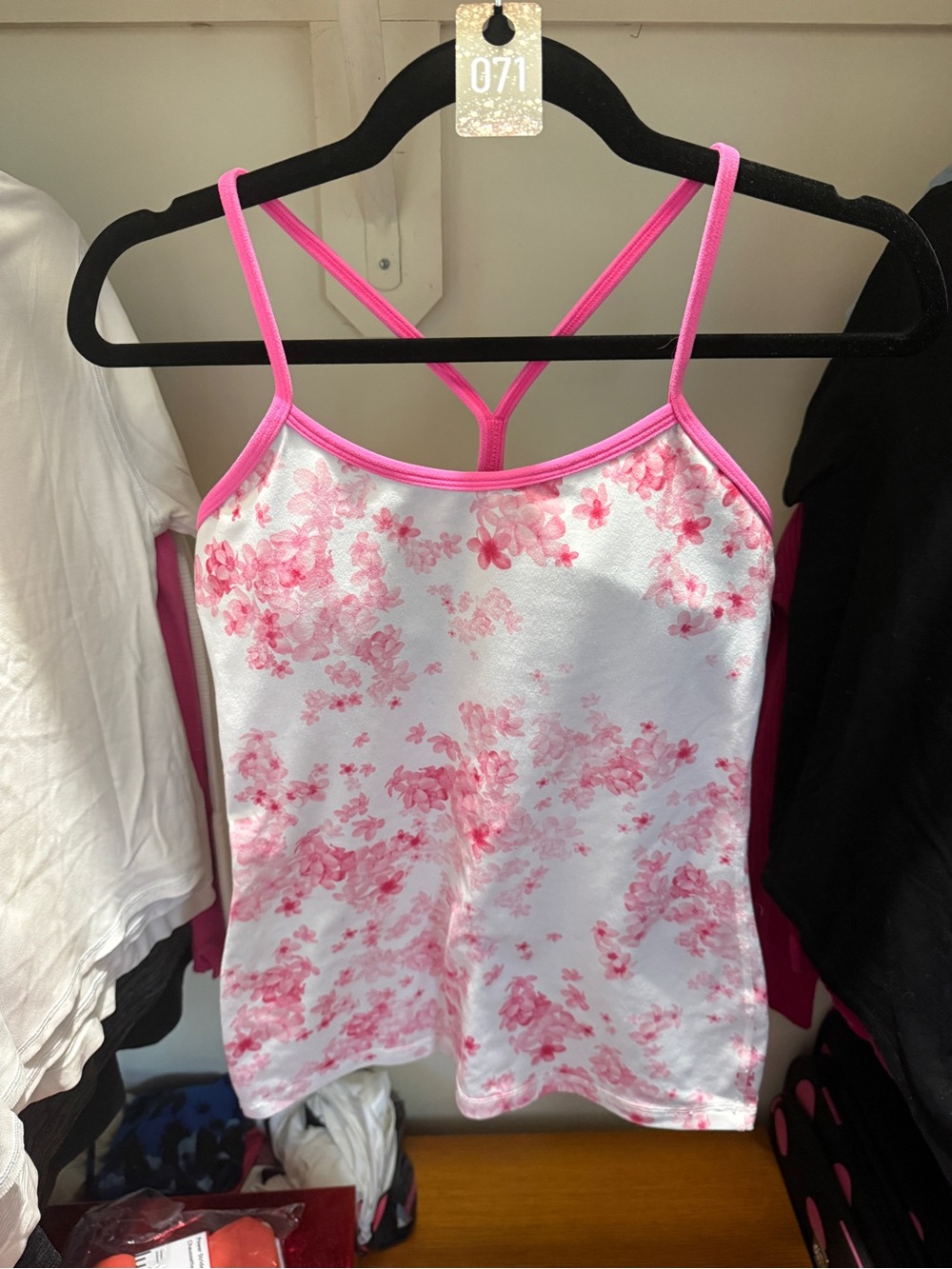 071 lululemon athletica flow y White Cami with Pink Floral Print